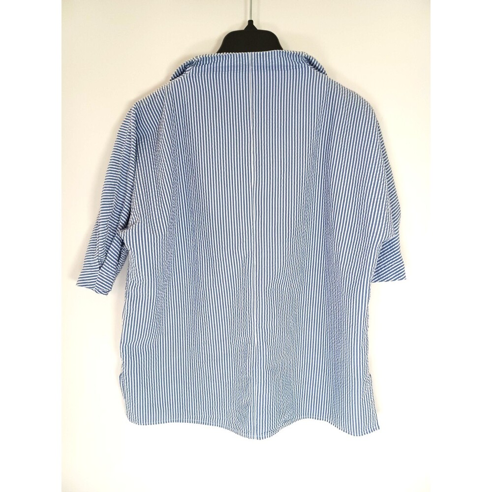 Ann Mashburn Medium Collared Popover Top Seersucker Nautical Preppy East Coast - Picture 8 of 10